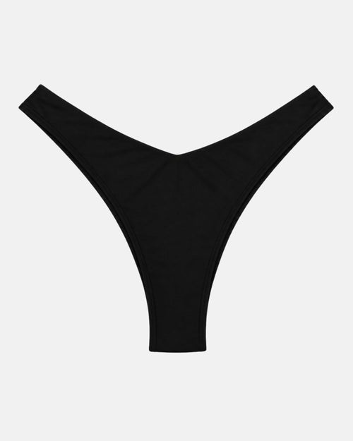 Feelin' Cheeky black Brazilian period underwear, flat view showing the V-shaped front
