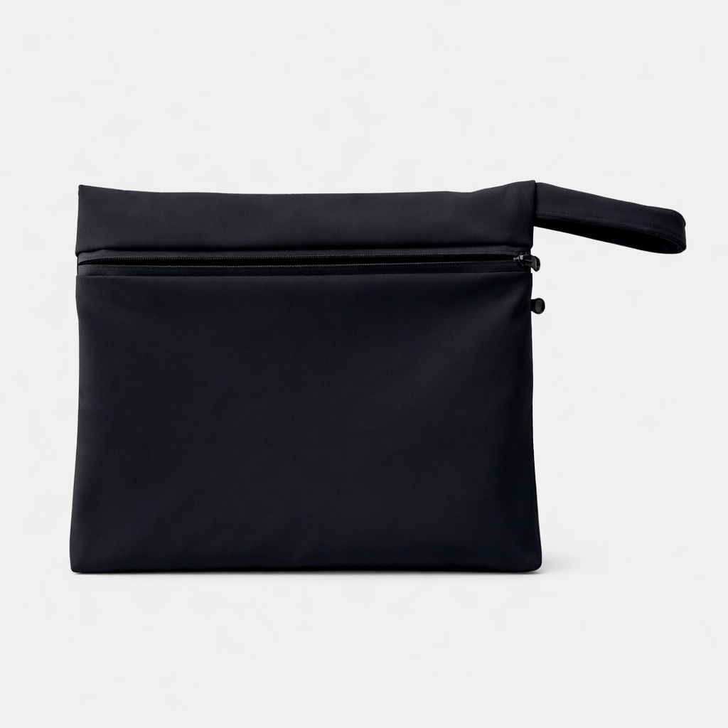black travel bag for accessories and period underwear
